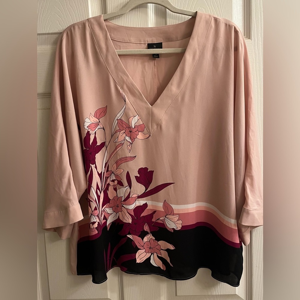 WORTHINGTON~PINK FLORAL BLOUSE~XL